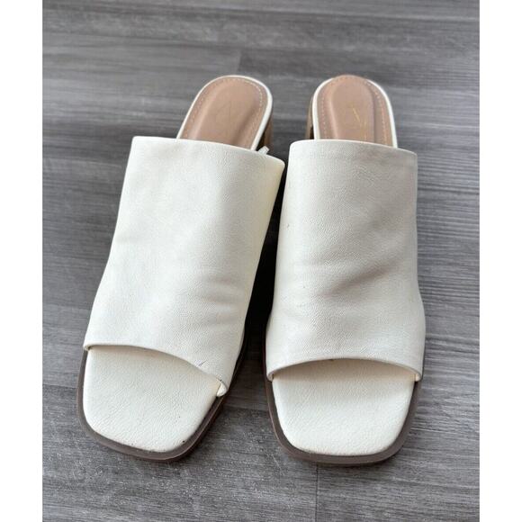 Joie White Slide Sandals Size 7.5 Olympia Leather Block Heel Glam Luxury - Picture 2 of 7